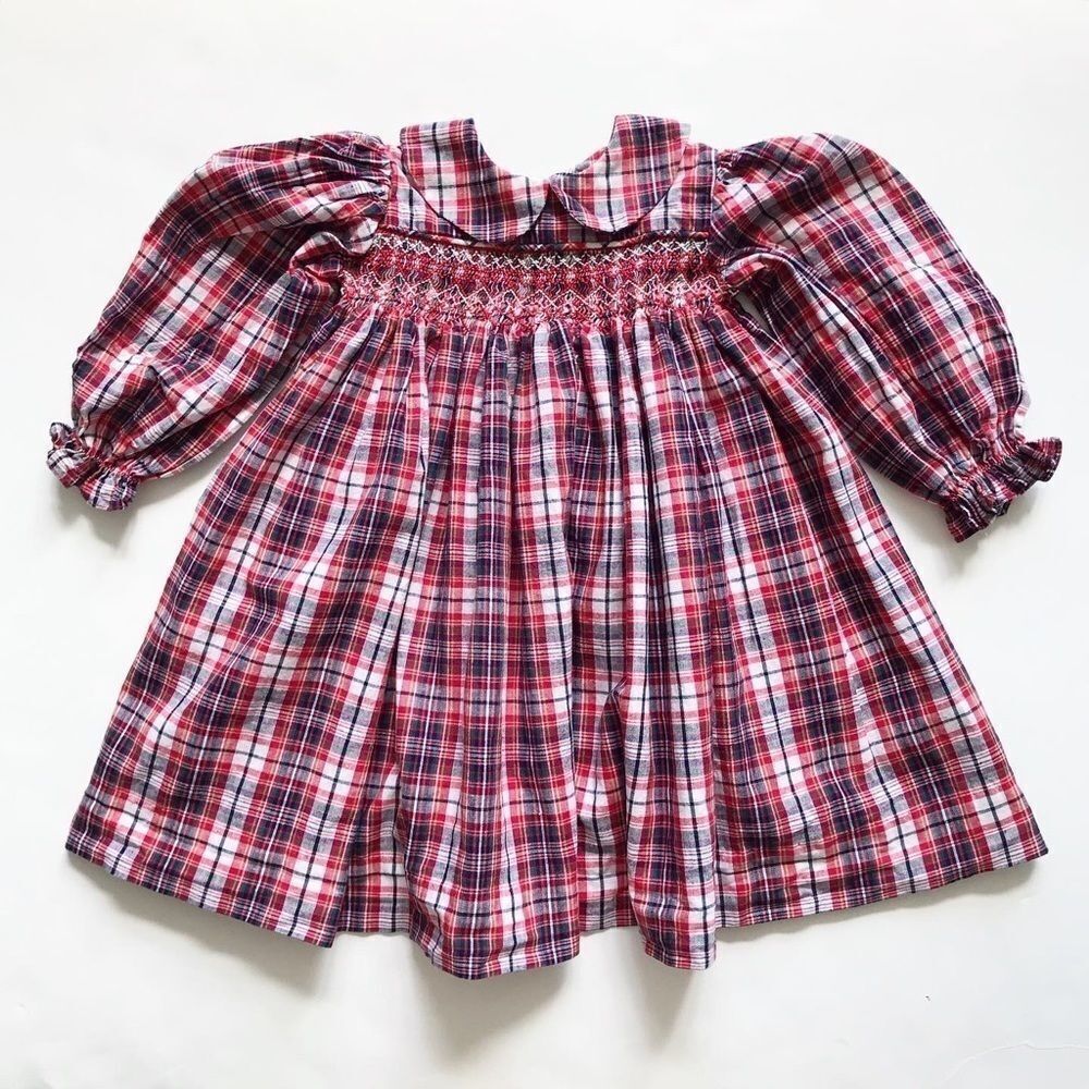 VintageβPlaidΒ collar smocked dress looksβ2/3T